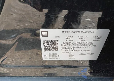 2022 Chevrolet Traverse Fwd Rs from USA, damaged, VIN 1GNERJKW2NJ109300